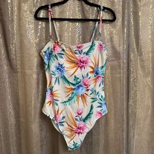 Shade & Shore Tropical High Leg Bandeau Cheeky One Piece Swimsuit XL NWOT